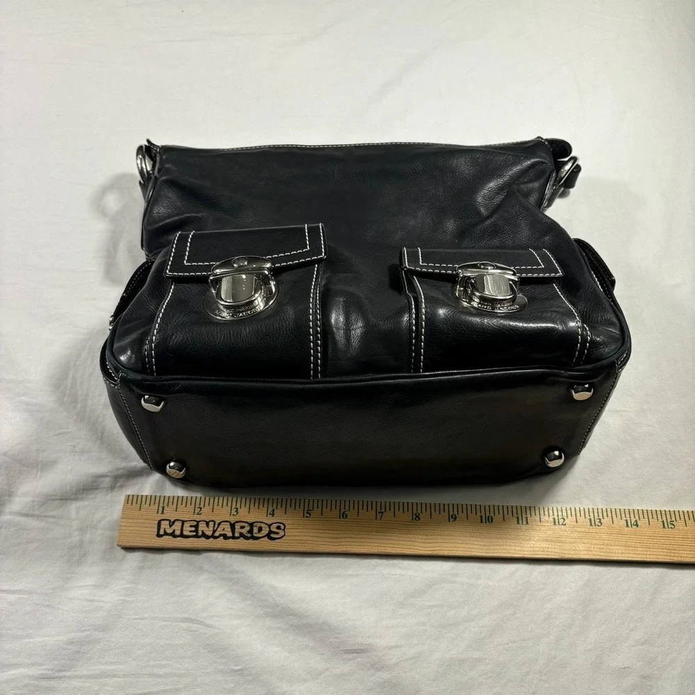 Authentic Marc Jacobs Shoulder Bag Black Pre-Owned Leather Push Lock Hobo - Picture 4 of 12